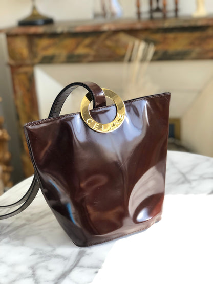 CELINE 圓形標誌 單手柄 水桶包 托特包 棕色 復古 舊款 7huww6