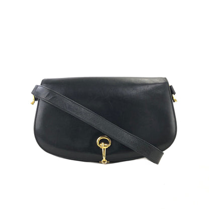 GUCCI Horsebit Flap Leather Shoulder bag Black Vintage Old Gucci rmznzj