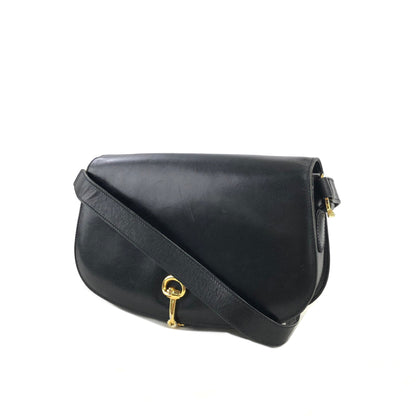 GUCCI Horsebit Flap Leather Shoulder bag Black Vintage Old Gucci rmznzj