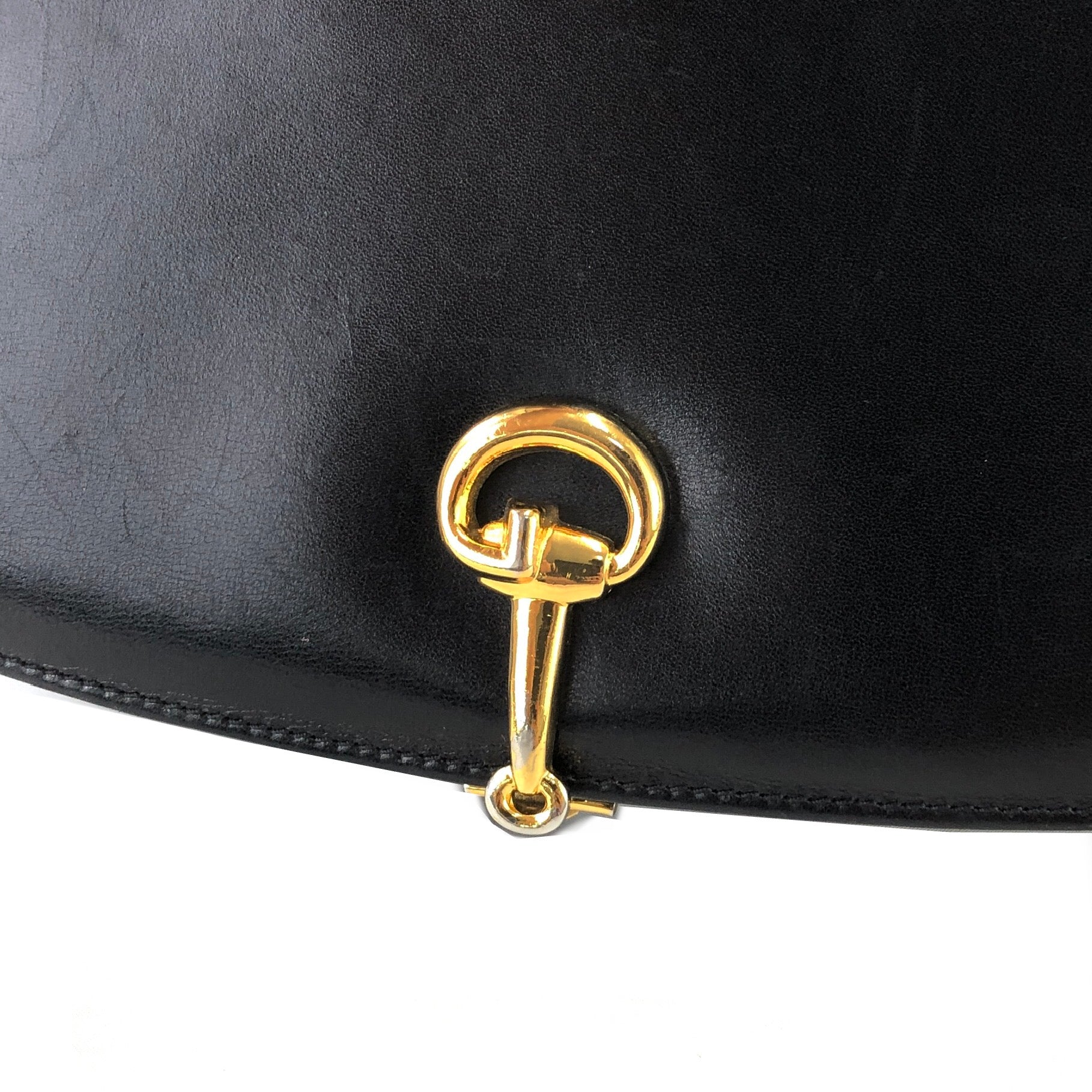 GUCCI Horsebit Flap Leather Shoulder bag Black Vintage Old