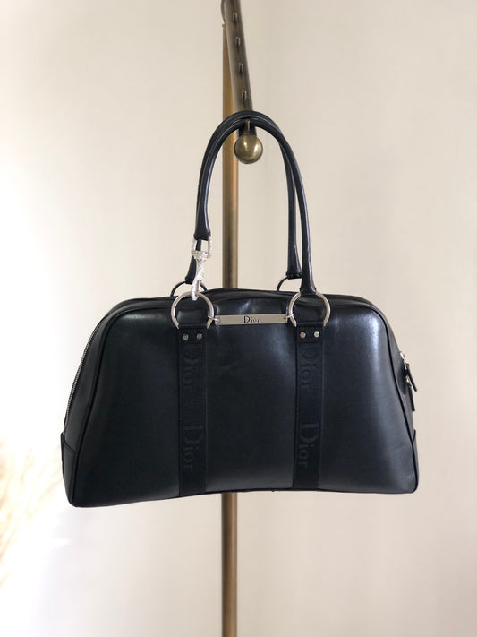 Christian Dior Logo Handbag Boston bag Black Vintage gwzt2f