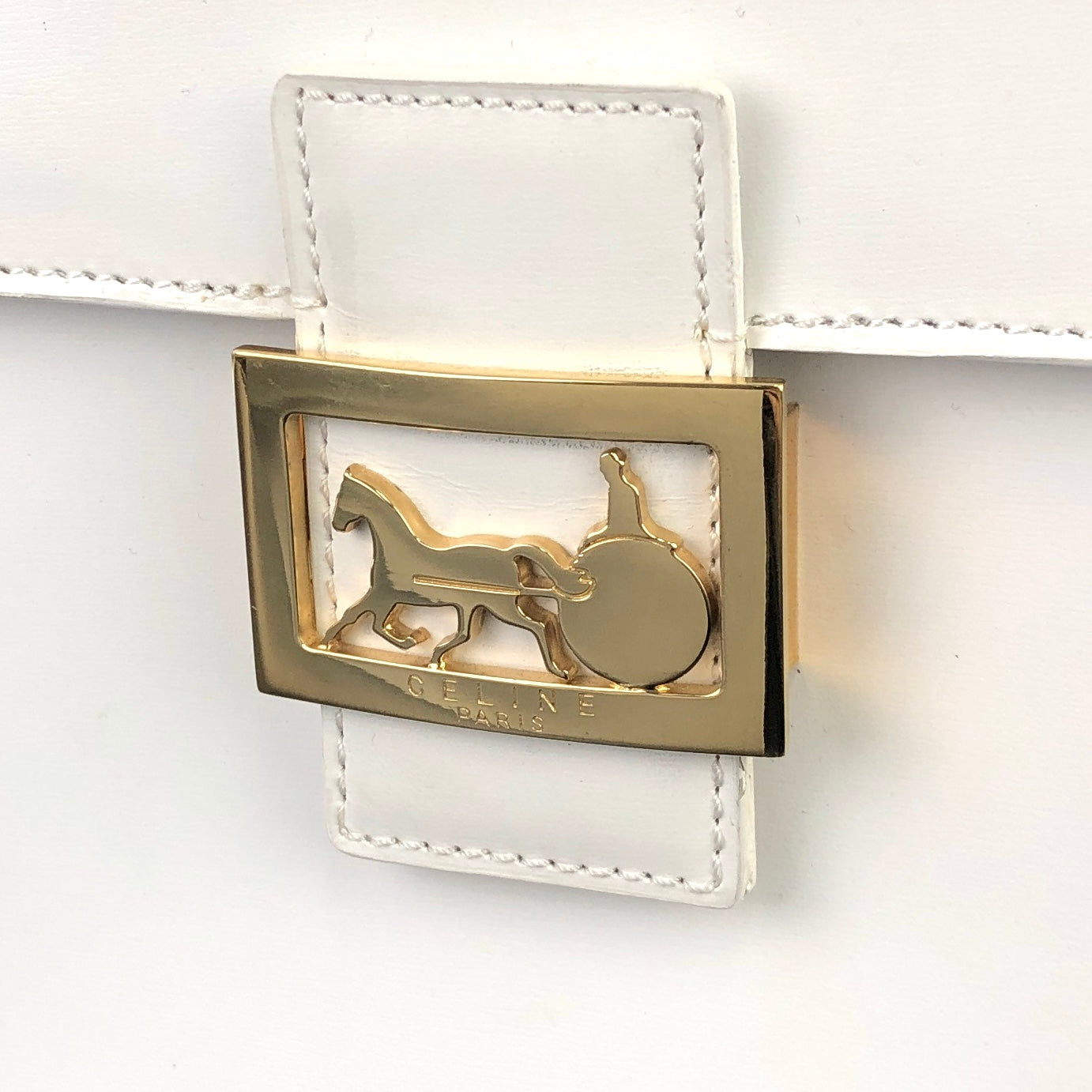 CELINE horse carriage square handbag vanity bag white vintage