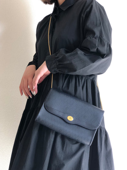 Christian Dior Logo Honeycomb Pattern Chain Crossbody Shoulderbag Navy Vintage Old 3yspde