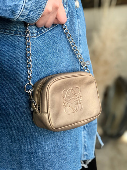 LOEWE Anagram Chain Mini bag Pouch Metallic Beige Vintage Old e8gsyh