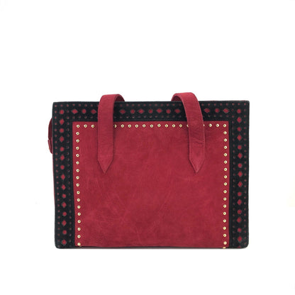 Yves Saint Laurent Cut out Studs Suede Totebag Shoulder bag Red YSL Vintage Old 6bjv2e