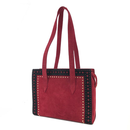Yves Saint Laurent Cut out Studs Suede Totebag Shoulder bag Red YSL Vintage Old 6bjv2e