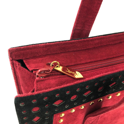 Yves Saint Laurent Cut out Studs Suede Totebag Shoulder bag Red YSL Vintage Old 6bjv2e