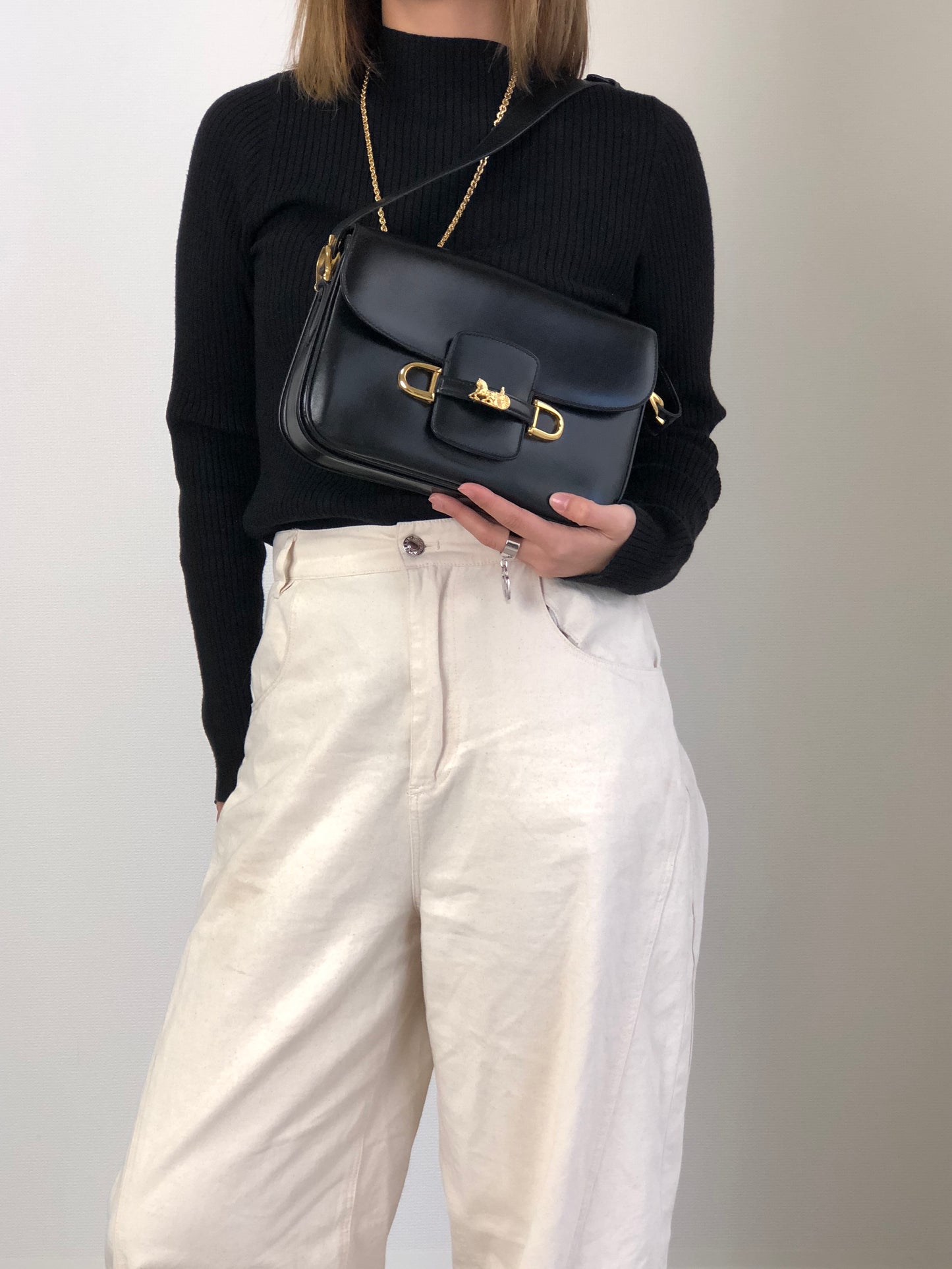 CELINE Horse Carriage Shoulder bag Black Vintage gec7v4