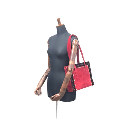 Yves Saint Laurent Cut out Studs Suede Totebag Shoulder bag Red YSL Vintage Old 6bjv2e