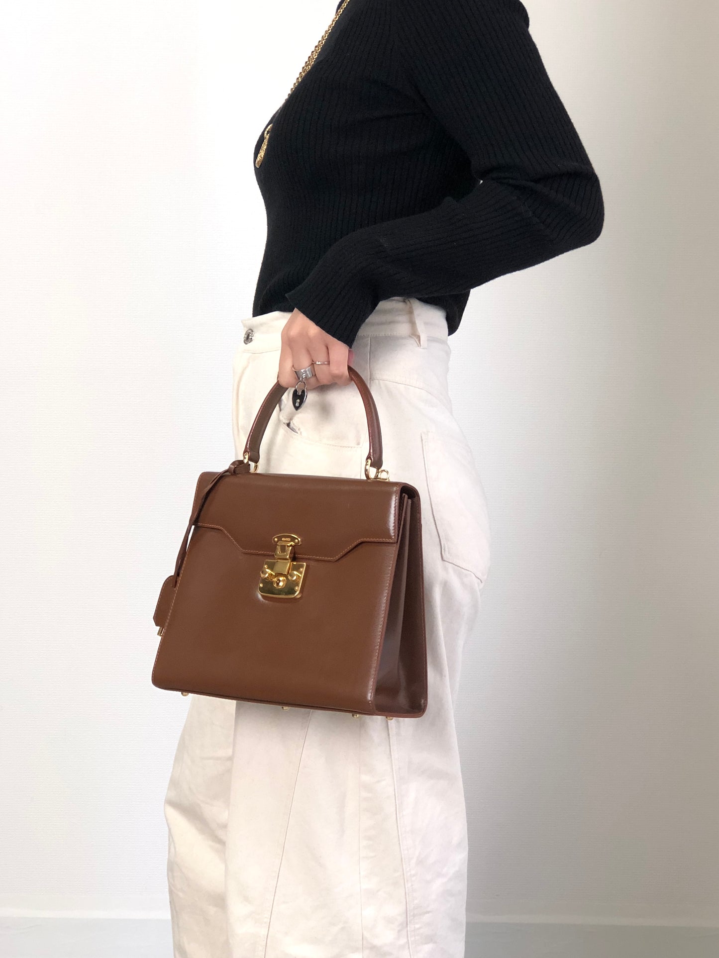 GUCCI Two-way Handbag Shoulder bag Brown Vintage icv4fg