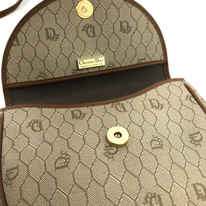 Christian Dior Logo Honeycomb Pattern Round Crossbody Shoulderbag Beige Vintage Old jzzy4f