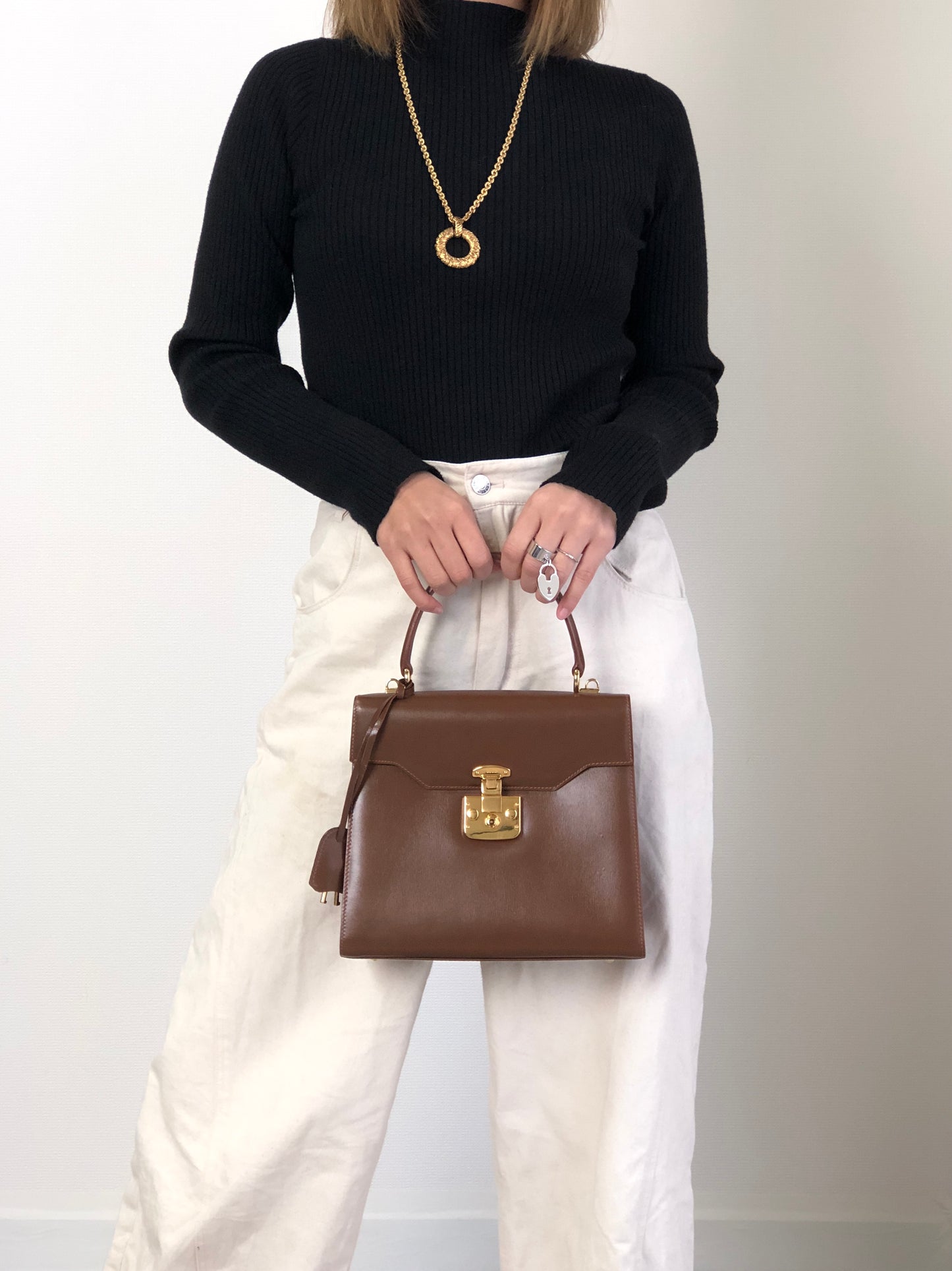 GUCCI Two-way Handbag Shoulder bag Brown Vintage icv4fg