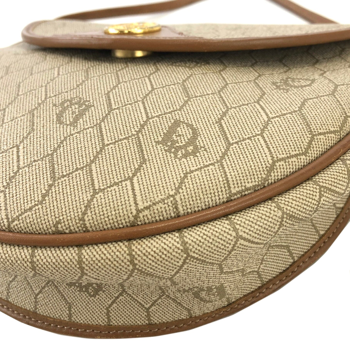 Christian Dior Logo Honeycomb Pattern Round Crossbody Shoulderbag Beige Vintage Old jzzy4f