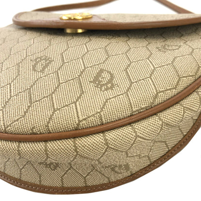 Christian Dior Logo Honeycomb Pattern Round Crossbody Shoulderbag Beige Vintage Old jzzy4f