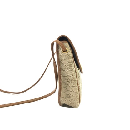 Christian Dior Logo Honeycomb Pattern Round Crossbody Shoulderbag Beige Vintage Old jzzy4f
