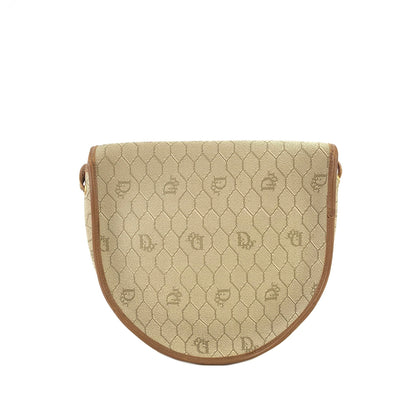 Christian Dior Logo Honeycomb Pattern Round Crossbody Shoulderbag Beige Vintage Old jzzy4f
