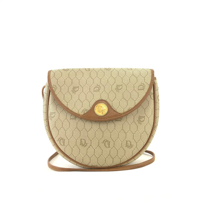 Christian Dior Logo Honeycomb Pattern Round Crossbody Shoulderbag Beige Vintage Old jzzy4f