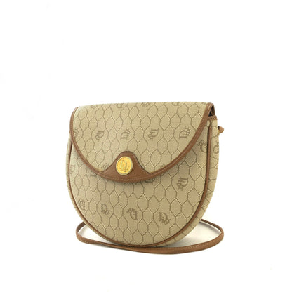 Christian Dior Logo Honeycomb Pattern Round Crossbody Shoulderbag Beige Vintage Old jzzy4f
