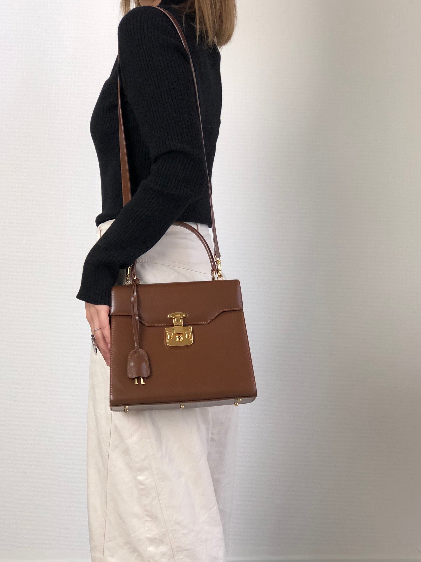 GUCCI Two-way Handbag Shoulder bag Brown Vintage icv4fg