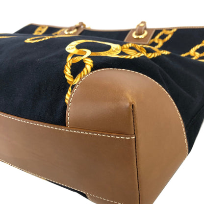 CELINE Triomphe Chain pattern Fabric Tote bag Black Vintage Old Celine pnmj2f