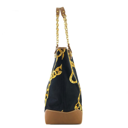 CELINE Triomphe Chain pattern Fabric Tote bag Black Vintage Old Celine pnmj2f