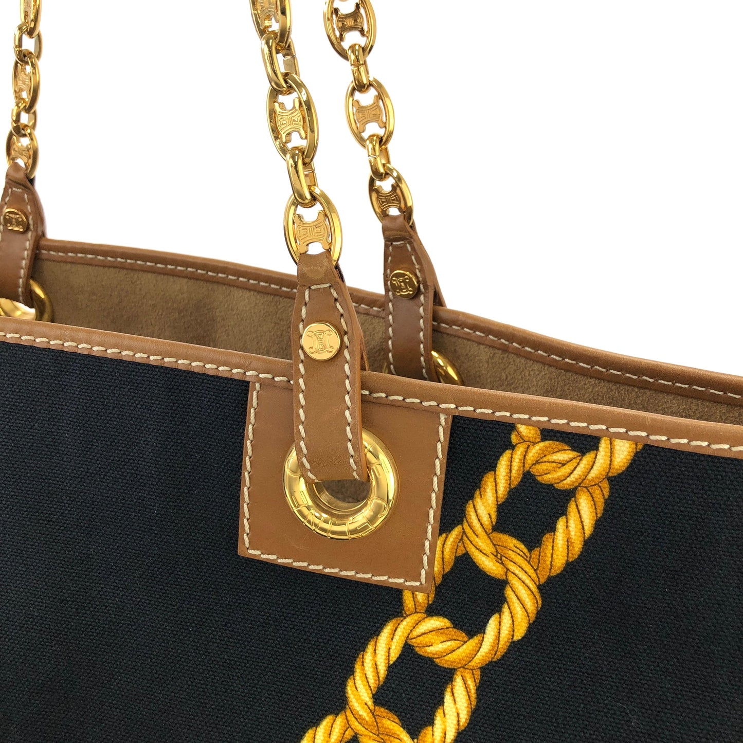 CELINE Logo pattern Fabric Chain Tote bag Shoulder bag Brown