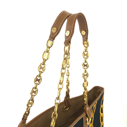 CELINE Triomphe Chain pattern Fabric Tote bag Black Vintage Old Celine pnmj2f