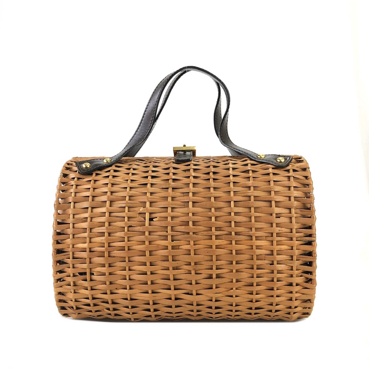 FENDI Rattan Basket bag Handbag Zucca Brown Vintage Old xzipdf