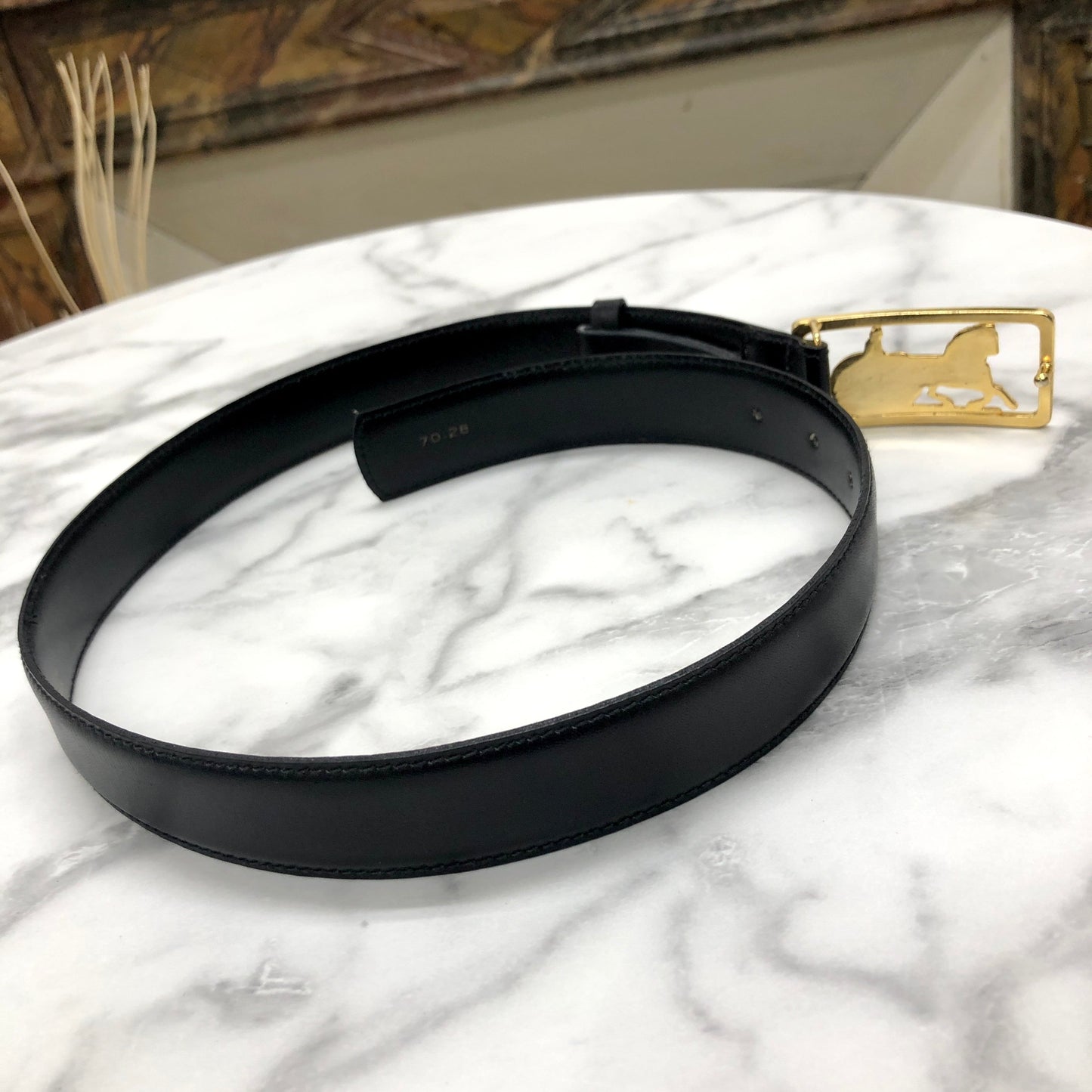 CELINE Horse carriage Leather Belt Black Vintage Old Celine j4nv2r