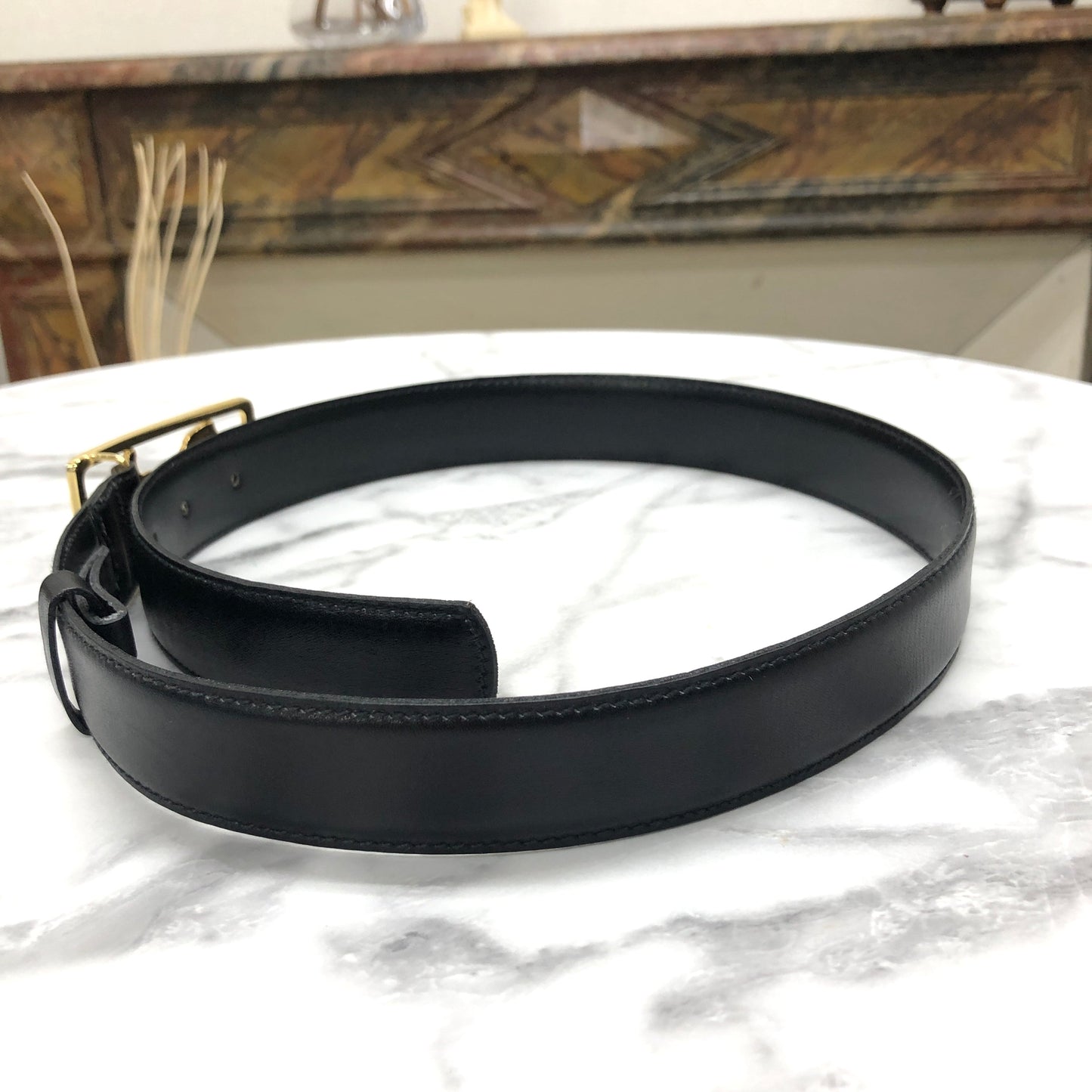 CELINE Horse carriage Leather Belt Black Vintage Old Celine j4nv2r