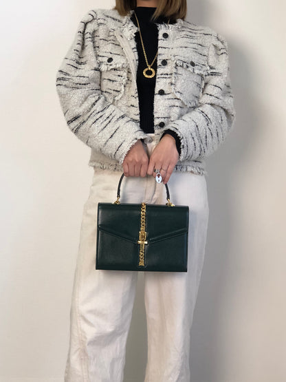 GUCCI Belt Motif Handbag Green Vintage 2vw4nm