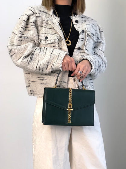 GUCCI Belt Motif Handbag Green Vintage 2vw4nm