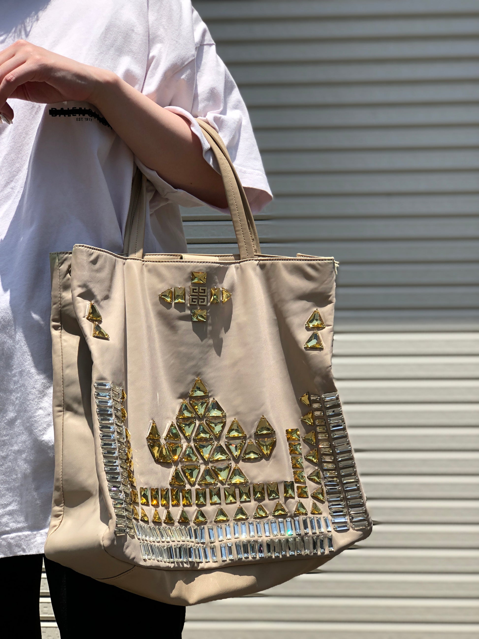 Vintage Gucci Tote Bag Web Nylon Handbag Beige