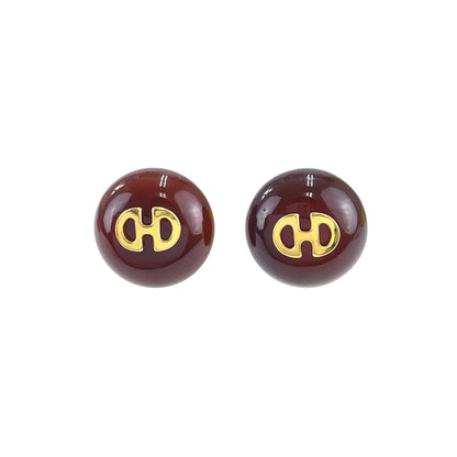 CELINE Horsebit Earrings Brown Gold Vintage Old Accessories x27mdf