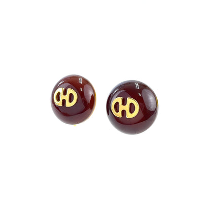CELINE Horsebit Earrings Brown Gold Vintage Old Accessories x27mdf