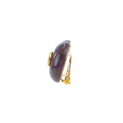 CELINE Horsebit Earrings Brown Gold Vintage Old Accessories x27mdf