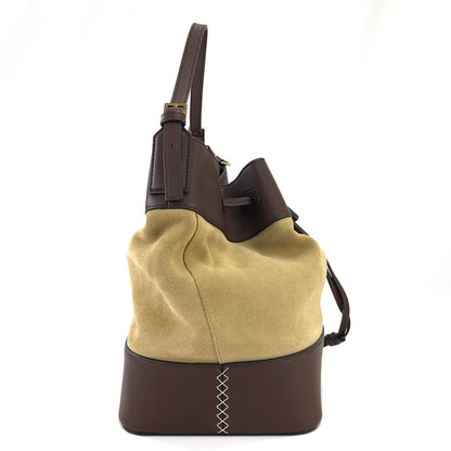 LOEWE Midnight Anagram Suede Leather Drawstring Two-wat Shoulder bag Beige  b76jhy