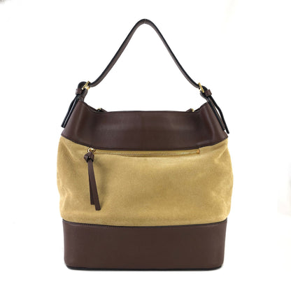 LOEWE Midnight Anagram Suede Leather Drawstring Two-wat Shoulder bag Beige  b76jhy