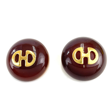 CELINE Horsebit Earrings Brown Gold Vintage Old Accessories x27mdf