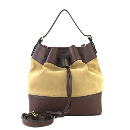 LOEWE Midnight Anagram Suede Leather Drawstring Two-wat Shoulder bag Beige  b76jhy