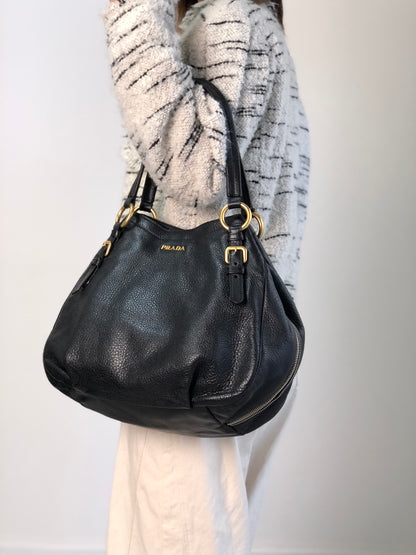 PRADA Logo Handbag Black BR4085 Vintage 3hvhgg