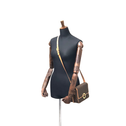 CELINE Macadam Circle logo Crossbody Shoulderbag Brown Vintage Old Celine pue5hk