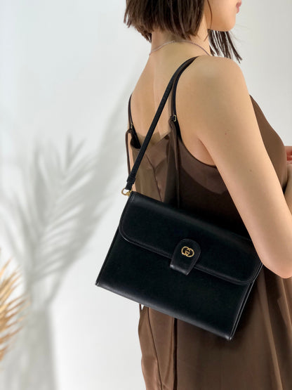 GUCCI GG logo 2Way Shoulder bag Clutch bag Leather Black Vintage Old Gucci uvgi6y