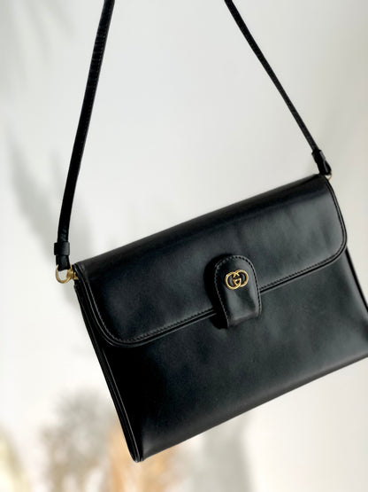 GUCCI GG logo 2Way Shoulder bag Clutch bag Leather Black Vintage Old Gucci uvgi6y