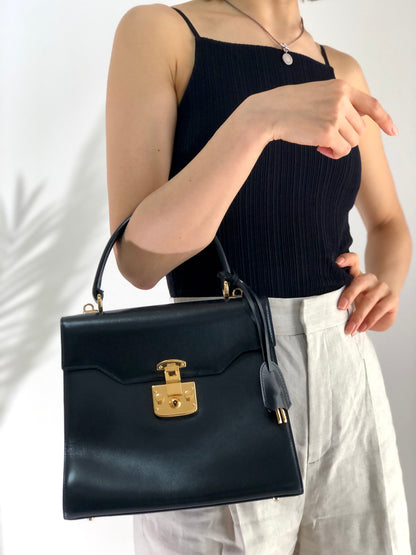 GUCCI Lady lock Top handle Leather Handbag Navy Old gucci Vintage ubd4ck