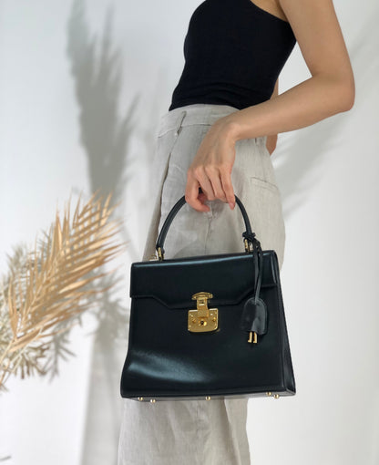 GUCCI Lady lock Top handle Leather Handbag Navy Old gucci Vintage ubd4ck