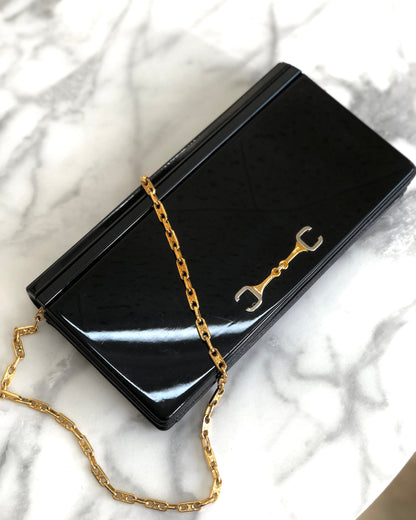CELINE Horsebit Chain Plastic Shoulder bag Black Vintage Old Celine xby4ty