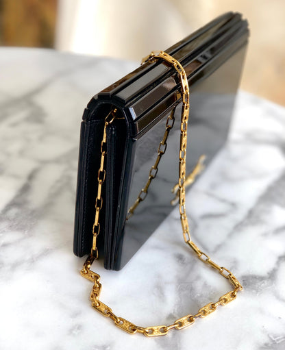 CELINE Horsebit Chain Plastic Shoulder bag Black Vintage Old Celine xby4ty