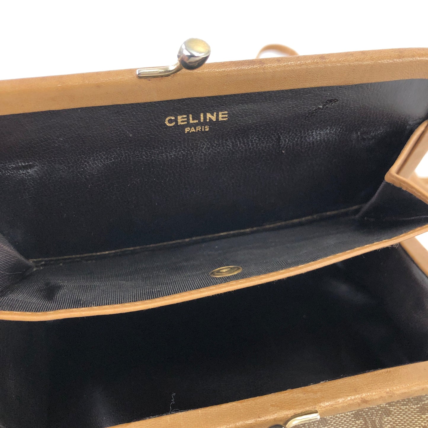 CELINE Macadam Shoulder bag Mini Clasp Beige vintage Old Celine mvkuap