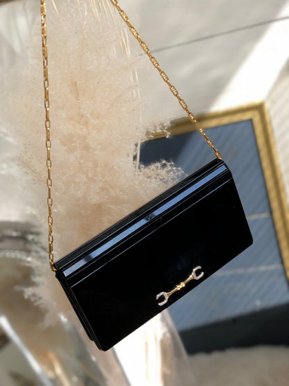 CELINE Horsebit Chain Plastic Shoulder bag Black Vintage Old Celine xby4ty